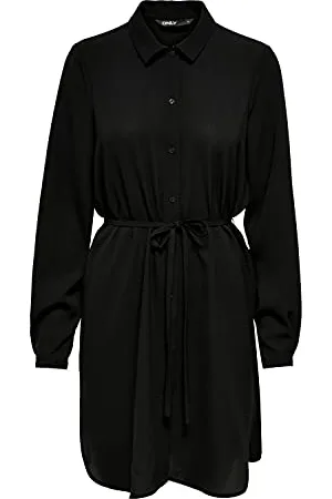 ONLY Onlnova Life VIS L/S Shirt Dress Solid, Robe Femme, Black