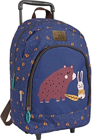 PERLETTI Sac a Dos Enfant Imprimé et Lapin Ecole Maternelle - avec Chariot Détachable et roulettes Fille Garçon Léger - Cartable Bleu Résistant pour Voyage - 36x25x15