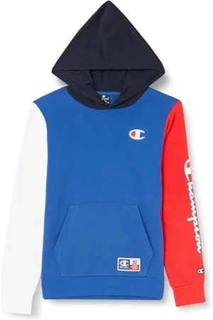 Champion Legacy Retro Sport B-Spring Terry Color Block Sweatshirt à Capuche, Bleu électrique/Rouge/Blanc/Bleu Marine, 9-10 Ans Enfants et Adolescents