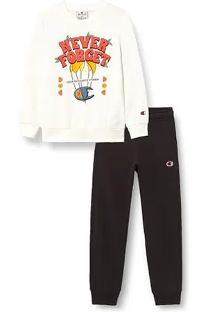 Champion Legacy Play With Graphics B (306914) - Survêtement à col rond en polaire Powerblend compact et ultra léger, multicolore guimauve/gris foncé (STR/CHR), 5-6 ans (XS) Garçons FW24