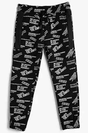 Koton Jogger Sweatpants Drawstring Pocket Printed Brushed Interior, , 9-10 Ans Garçons