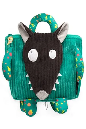 Les Deglingos Sac à Dos velours - Loup X Auzou - Ultra Doux - Peluhe - Sac crèhe ou nounou -Convient dès 18 mois - Cadeau bébé - Vert