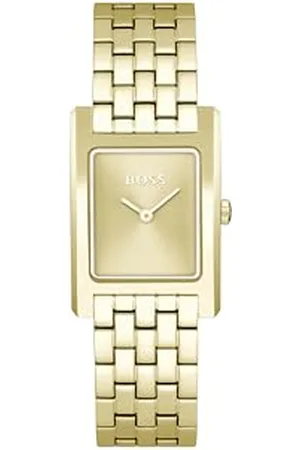 HUGO BOSS Montre À Mouvement Quartz Deux Aiguilles pour Femme Collection Lucy avec à Boîtier Rectangulaire et Bracelet en Acier Inoxydable de Couleur Dorée
