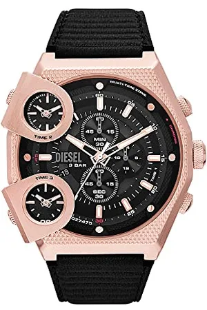 Diesel Montre pour homme Sideshow, mouvement à quartz à deux aiguilles, boîtier en acier inoxydable noir de 51 mm avec bracelet en cuir ProPlanet, DZ7475