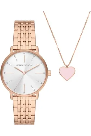 Armani Exchange Montre pour femme , mouvement trois aiguilles à quartz, boîtier en acier inoxydable de 36 mm avec bracelet en acier inoxydable, AX7145SET