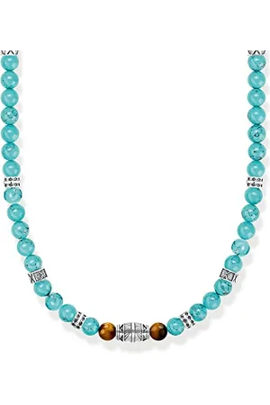 Thomas Sabo KE2180-364-17-L50 Chaîne pour homme avec perles turquoises et perles œil de tigre en argent sterling 925, longueur 50 cm, 50 cm, Argent sterling, Pas de gemme