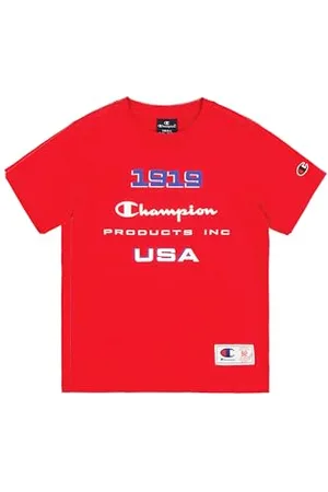 Champion Legacy Retro Sport B (306854) - T-shirt graphique SS Crewneck, Vermiglione (CRD), 5-6 ans (XS) Garçons FW24