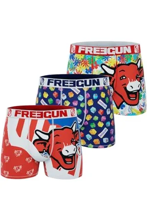 Freegun Boxer Homme Vache Qui Rit, Caleçon Homme Original et Authentique (Lot de 3) L