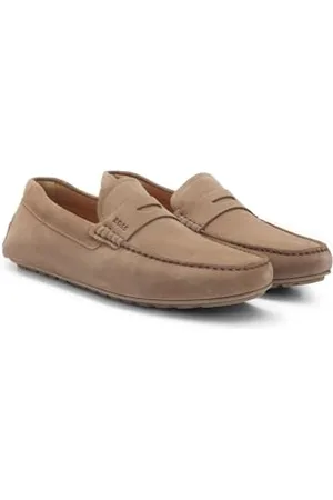 HUGO BOSS Hommes Noel Mocc Mocassins confectionnés au Portugal en Cuir suédé avec Finition Penny