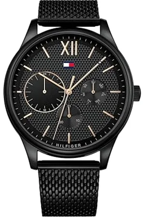 Tommy Hilfiger Montre Multifonction à Quartz pour Homme de 44 mm - Cadran avec Motif Clou de Paris, Bracelet en Maille Acier Inoxydable , Résistante à l