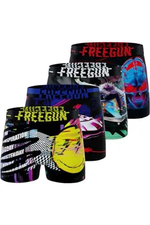 Freegun Boxer Homme Glitch, Caleçon Homme, Respirant et Ultra-Doux (Lot de 4) M