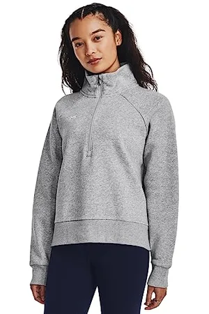 Under Armour Femme Polaire UA Rival Demi-zippée Sweatshirt, (012) Mod Gray Light Heather/Blanc, S EU