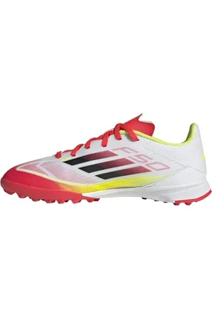 adidas Mixte F50 League Football Boots Turf Kids Basket, FTWR White/Core Black/Solar Yellow, 38 2/3 EU