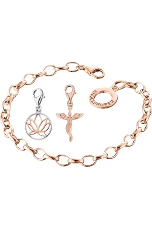 Engelsrufer Parure de bijoux pour femme - Bracelet à breloques pour pendentif avec breloque ange et breloque lotus bicolore argenté/rose - Idéal pour la personnalisation, Verstellbar, Argent