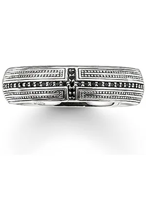 Thomas Sabo TR1943-051-11 Bague unisexe en argent sterling 925 avec pavé de croix noirci, 54, Métal, Zircone cubique