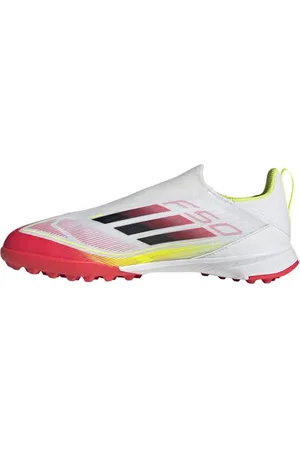 adidas F50 League Laceless Football Boots Turf Kids Chaussures, Cloud White/Core Black/Solar Yellow, 21 EU