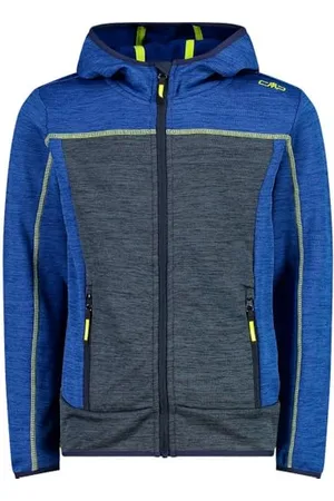 CMP Veste Melange Hommes À Capuche Fixe Knit Tech mélange fleece jacket, Boy, Danube-Noir, 104 Enfants et adolescents