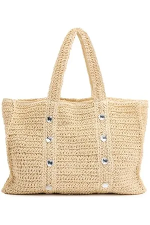 Gioseppo Sac fourre-tout LOMIRA pour femme | Raphia avec ornements strass dans un ton | Mode plage été | Fermeture éclair et poche intérieure | Sac bohème pour usage quotidien et voyage