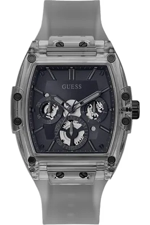 Guess Montre Homme Tendance Casual Tonneau Diamant 43mm - Cadran Noir Boîtier & Bracelet Acier Inoxydable, , Sangle