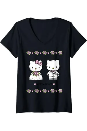 Hello Kitty Femme vient de se marier T-Shirt avec Col en V