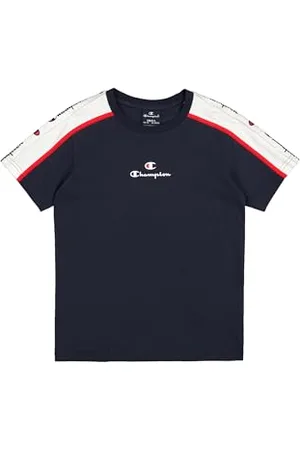 Champion Legacy Retro Sport B (306859) - T-shirt à col rond avec bande SS, bleu marine (NNY/WHT/CRD), 11-12 ans (L) Garçons FW24