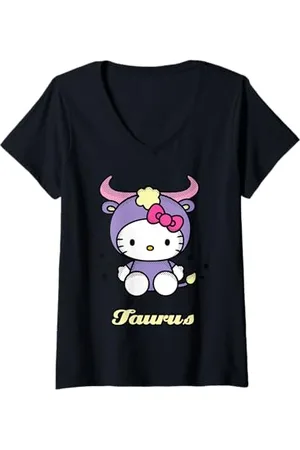 Hello Kitty Femme Signe astrologique Taureau T-Shirt avec Col en V