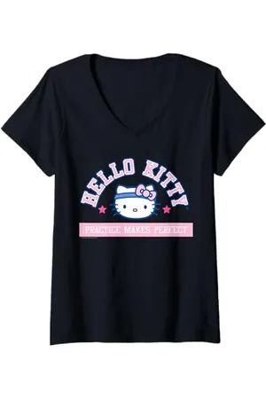 Hello Kitty Femme Practice Makes Perfect T-Shirt avec Col en V