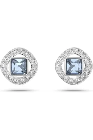 Swarovski Clous d’oreilles Angelic Square femme, pièce centrale bleue, cristaux transparents et métal plaqué rhodium
