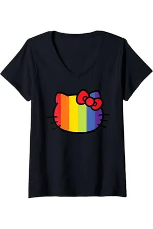 Hello Kitty Femme Gay Pride Arc-en-ciel T-Shirt avec Col en V