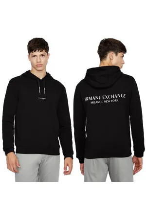 Armani Exchange Pull-Over Hooded Sweatshirt with Front Back Logo Homme Sweat à Capuche, Les Noirs, XS