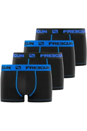 Freegun Boxer Homme Coton, Calecon Homme, Anti-Irritation, Doux (Lot de 4), Noir, Bleu, Taille L
