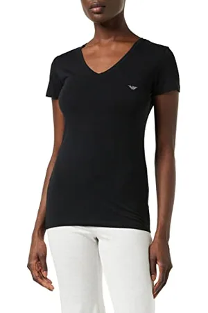 Emporio Armani V Neck T-Shirt Iconic Cotton, Black, M Femme