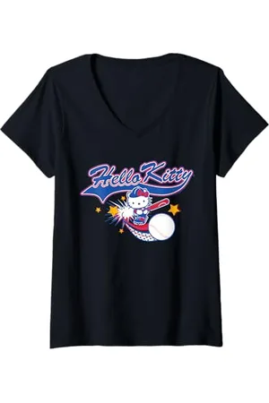 Hello Kitty Femme Baseball T-Shirt avec Col en V