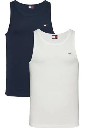 Tommy Hilfiger Débardeurs Lot de 2 Homme Rib avec Col Ras-du-Cou, Multicolore (Ecru/Dark Night Navy), 5XL