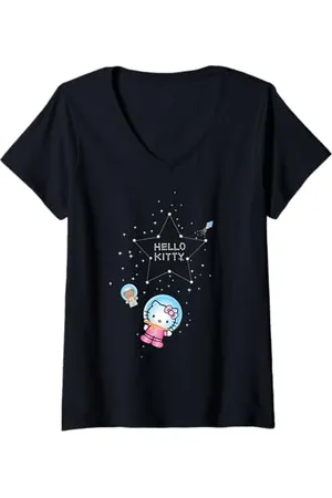 Hello Kitty Femme Espace T-Shirt avec Col en V