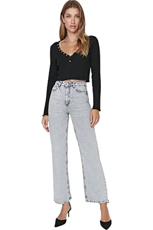 Trendyol Homme Taille Haute Jambe Large en Jean 90, , 40 Femme