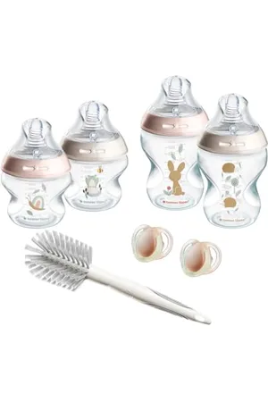 tommee tippee Biberon Kit Naissance pour Nouveau-Né Closer to Nature, 2 Tétines Imitant le Sein Maternel avec Valve Anti-Colique, Biberons 2 x 260ml – 2 x 150ml, 2 Sucettes - 0-6m, 1 Goupillon, Rose