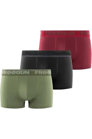 Freegun Boxer Homme Coton, Caleçon Homme Hypoallergénique & Doux (Lot de 3), Vert, Noir, Rouge, Taille XL