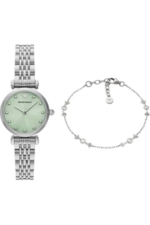 Emporio Armani Femme Montre en Acier Inoxydable Argenté et Bracelet en Argent Sterling, Ensemble