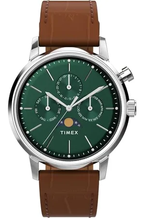 Timex Marlin Montre pour hommes, 40 mm, bracelet en cuir à ouverture rapide, en deux pièces, cadran vert, boîtier en acier inoxydable TW2W51000
