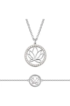 Engelsrufer Parure de bijoux pour femme - Collier en argent avec pendentif lotus et bracelet - En argent sterling 925 avec pierres de zircone, 40 + 4 cm, 17 + 2 cm, Argent sterling, Pas de gemme