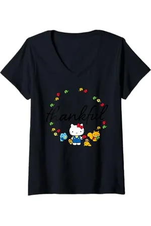 Hello Kitty Femme Bonjour Kitty Thankful T-Shirt avec Col en V