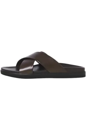 JACK & JONES Homme Leather Jfwverona Sandales en Cuir, Marron/Pierre, 44 EU