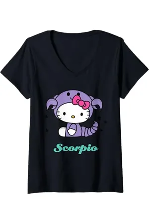 Hello Kitty Femme Signe astrologique Scorpio T-Shirt avec Col en V