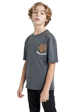 DeFacto B6411A8 T-Shirt pour Garçons - T-Shirt Tendance Et de Haute Qualité pour Garçons - T-Shirt pour Enfants Garçons, Grey