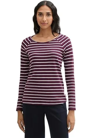 TOM TAILOR 1043134 T-Shirt à Manches Longues, 36139-Berry White Stripe, M Femmes