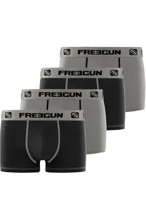 Freegun Boxer Enfant Coton, Calecon Garçon, Respirant et Stretch (Lot de 4), Noir, Gris, Taille 6/8 Ans