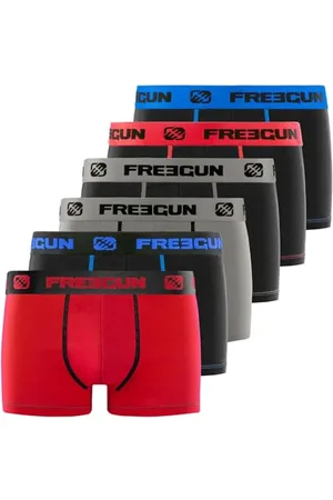 Freegun Boxer Enfant Coton, Caleçon Garçon, Confortable et Ultra-Doux (Lot de 6), Noir, Rouge, Gris, Bleu, Taille 8/10 Ans