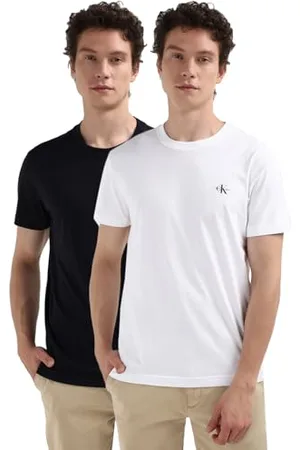 Calvin Klein Jeans T-Shirts Manches Courtes Lot de 2 Homme Monologo Col Ras-du-Cou, Multicolore (Bright White/Night Sky), XXS