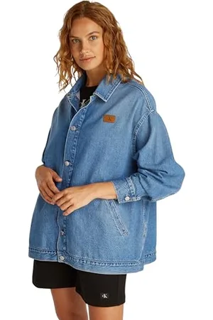 Calvin Klein Veste en Jean Femme Denim Overshirt Oversized, Bleu (Denim Light), XL